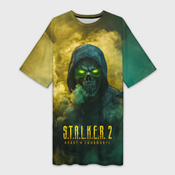 Футболка женская длинная Stalker 2 череп, цвет: 3D-принт