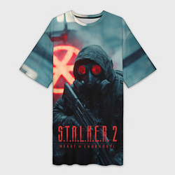 Футболка женская длинная Stalker 2 зараженная зона, цвет: 3D-принт