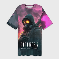 Футболка женская длинная Stalker 2 радиоактивный фон, цвет: 3D-принт