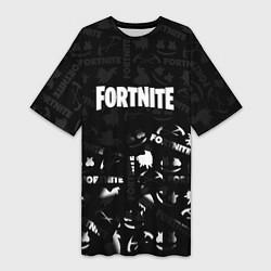 Футболка женская длинная Fortnite pattern black, цвет: 3D-принт