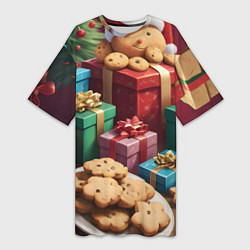 Футболка женская длинная Рождественское печенье, цвет: 3D-принт