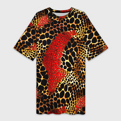 Женская длинная футболка Красно-черно-золотая змеиная кожа