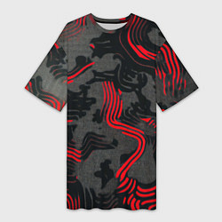 Женская длинная футболка Камуфляж черный в красную полоску