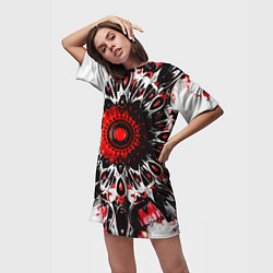 Футболка женская длинная Красная сюрреалистичная абстракция, цвет: 3D-принт — фото 2