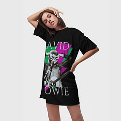 Футболка женская длинная David Bowie - hand goggles, цвет: 3D-принт — фото 2