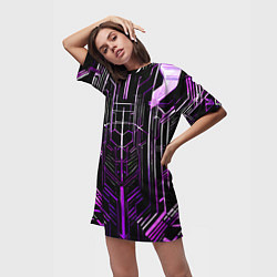 Футболка женская длинная Purple lines on a black background, цвет: 3D-принт — фото 2