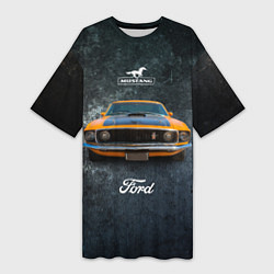Футболка женская длинная Спортивный американский автомобиль Ford Mustang, цвет: 3D-принт