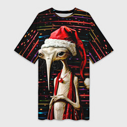 Футболка женская длинная Санта Клаус - инопланетянин, цвет: 3D-принт