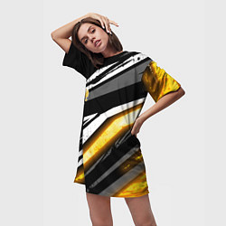 Футболка женская длинная Герб России - Жёлтое свечение, цвет: 3D-принт — фото 2