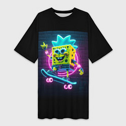 Футболка женская длинная Sponge Bob on a skateboard - ai art fantasy, цвет: 3D-принт