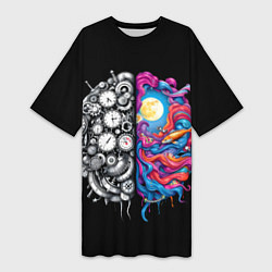 Футболка женская длинная Правое и левое полушарие, цвет: 3D-принт