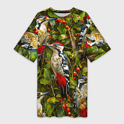 Футболка женская длинная Дятлы, цвет: 3D-принт