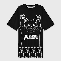 Футболка женская длинная Asking Alexandria - кот рок, цвет: 3D-принт