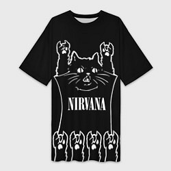 Футболка женская длинная Nirvana: cat rock, цвет: 3D-принт