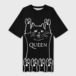 Футболка женская длинная Queen: cat rock, цвет: 3D-принт