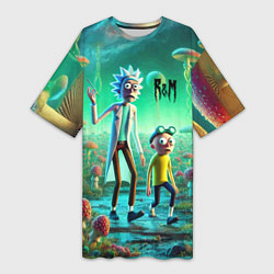 Футболка женская длинная Рик и Морти изучают планету мухоморов - нейроарт ф, цвет: 3D-принт