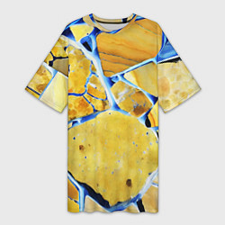 Футболка женская длинная Жёлто-синяя абстракция, цвет: 3D-принт
