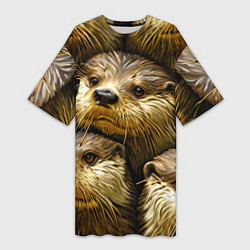 Футболка женская длинная Мордочки выдр, цвет: 3D-принт