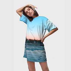 Футболка женская длинная Смольный собор в Санкт-Петербурге, цвет: 3D-принт — фото 2