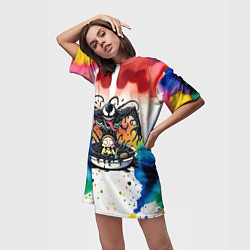 Футболка женская длинная Веном присмотрелся к Морти - ядовитая слизь, цвет: 3D-принт — фото 2