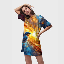 Футболка женская длинная Ласточка в космосе, цвет: 3D-принт — фото 2