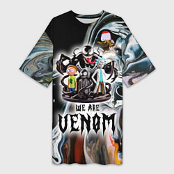 Футболка женская длинная Морти и Рик под властью ядовитой слизи - коллаба, цвет: 3D-принт