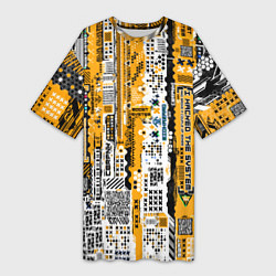 Женская длинная футболка Cyberpunk pattern yellow