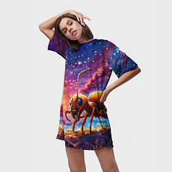 Футболка женская длинная Муравей в космосе, цвет: 3D-принт — фото 2