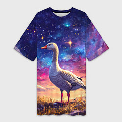 Футболка женская длинная Гусь и космос, цвет: 3D-принт