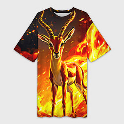 Футболка женская длинная Газель в огне, цвет: 3D-принт