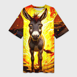 Футболка женская длинная Ослик в огне, цвет: 3D-принт