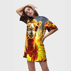 Футболка женская длинная Верблюд в огне, цвет: 3D-принт — фото 2