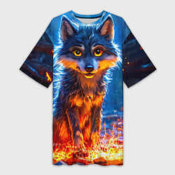 Футболка женская длинная Волк искры под лапами, цвет: 3D-принт