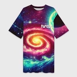 Женская длинная футболка Spiral galaxy - neon glow