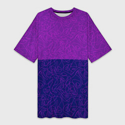 Футболка женская длинная Фиолетовый синий узор с абстрактными линиями, цвет: 3D-принт