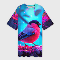 Футболка женская длинная Розовый снегирь, цвет: 3D-принт