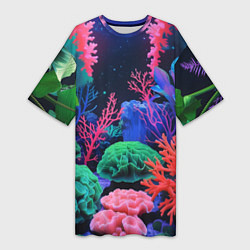 Женская длинная футболка Подводный мир с кораллами
