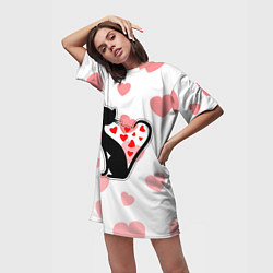 Футболка женская длинная Влюбленная кошка, цвет: 3D-принт — фото 2