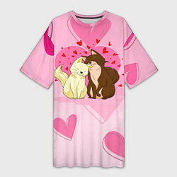 Футболка женская длинная Любовь мурчащая, цвет: 3D-принт