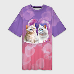 Футболка женская длинная Кошачья влюбленность, цвет: 3D-принт