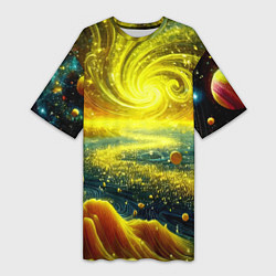 Женская длинная футболка Neon galaxy - ai art fantasy