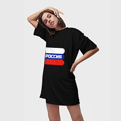 Футболка женская длинная Флаг России на чёрном с надписью, цвет: 3D-принт — фото 2