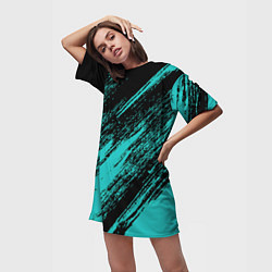 Футболка женская длинная The color is black and light blue, цвет: 3D-принт — фото 2