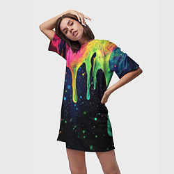 Футболка женская длинная Разноцветные потеки краски, цвет: 3D-принт — фото 2