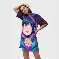 Футболка женская длинная Любитель музыки, цвет: 3D-принт — фото 2