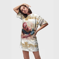 Футболка женская длинная Человек - паук розы и узоры, цвет: 3D-принт — фото 2