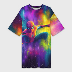 Футболка женская длинная Человек - паук радужные краски, цвет: 3D-принт