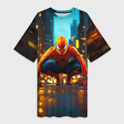 Футболка женская длинная Человек паук на старте, цвет: 3D-принт