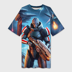 Футболка женская длинная Mass Effect - space fantasy, цвет: 3D-принт