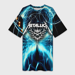 Футболка женская длинная Neon glow - Metallica, цвет: 3D-принт